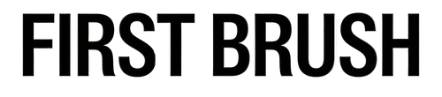 The text 'FIRST BRUSH' in bold black capital letters centered on a plain white background.